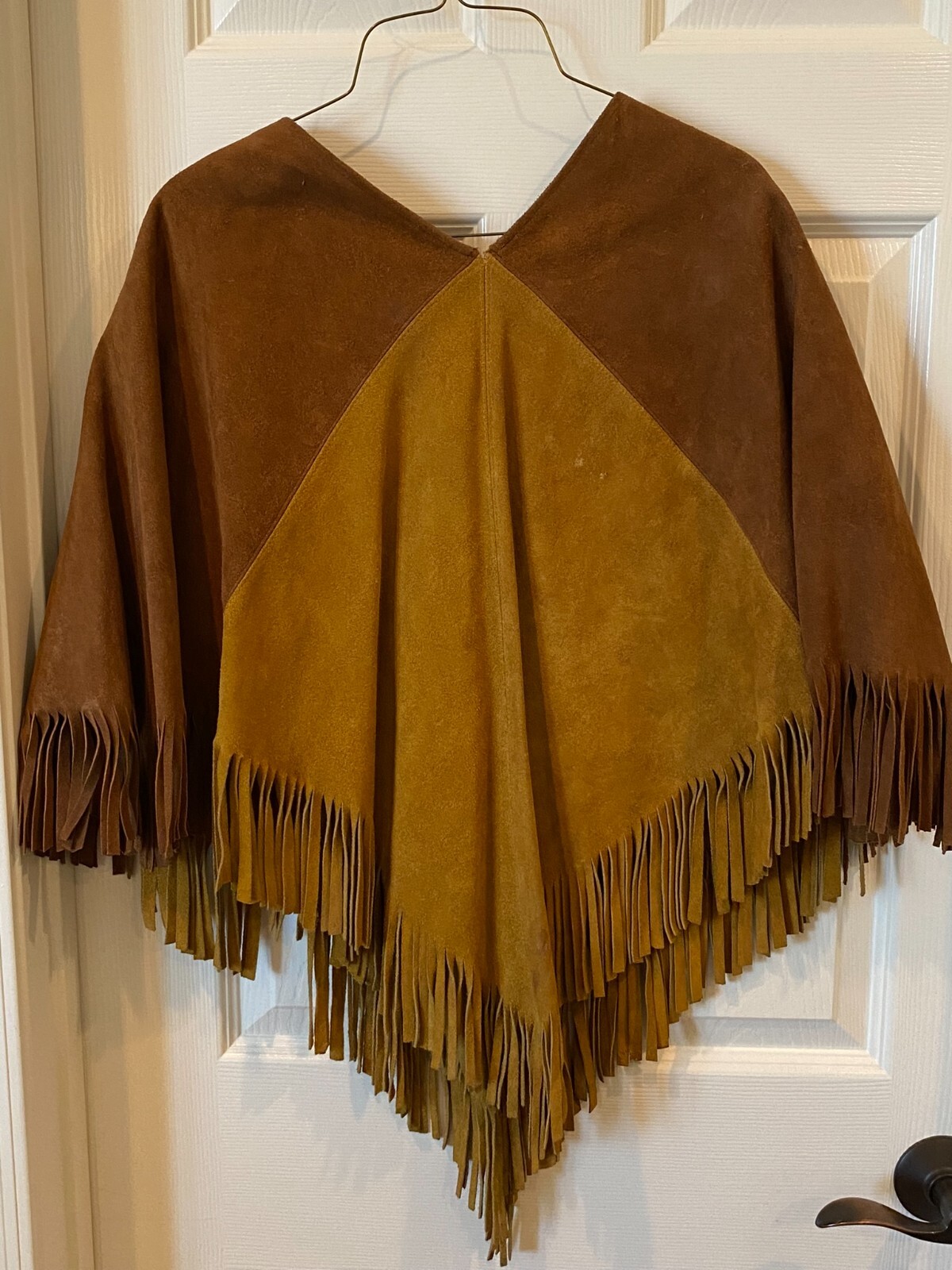 Vintage 1970s Suede Leather Poncho Womens Fringed King of the Ponchos
