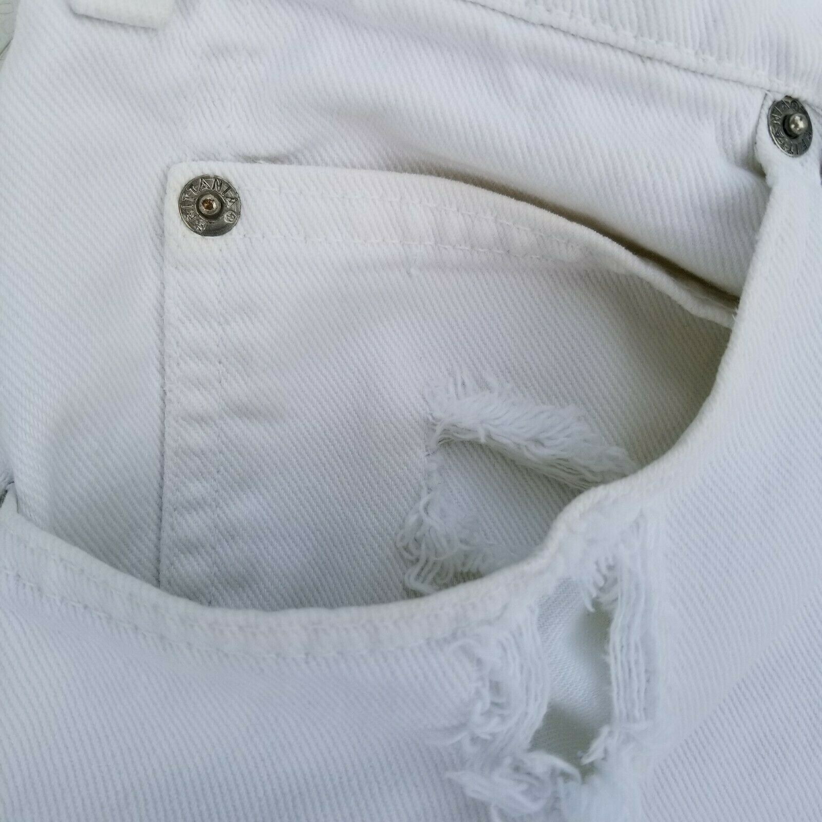 VTG Brittania Jean Shorts 35″ Waist White Cutoffs Boho Indie Edgy Trashed *READ*