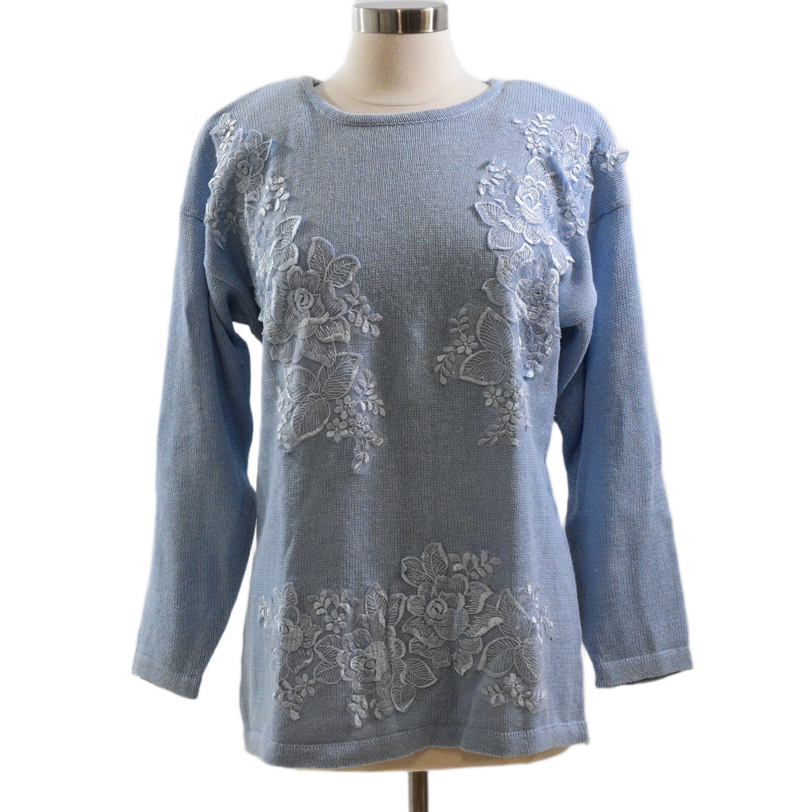 90s Vintage Cervelle Lace Applique Embroidered Sweater M Cotton Summer Knit Top