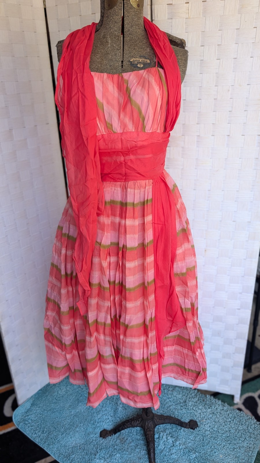 1950s Prom Dress Bright Colors Watermelon Pink Green