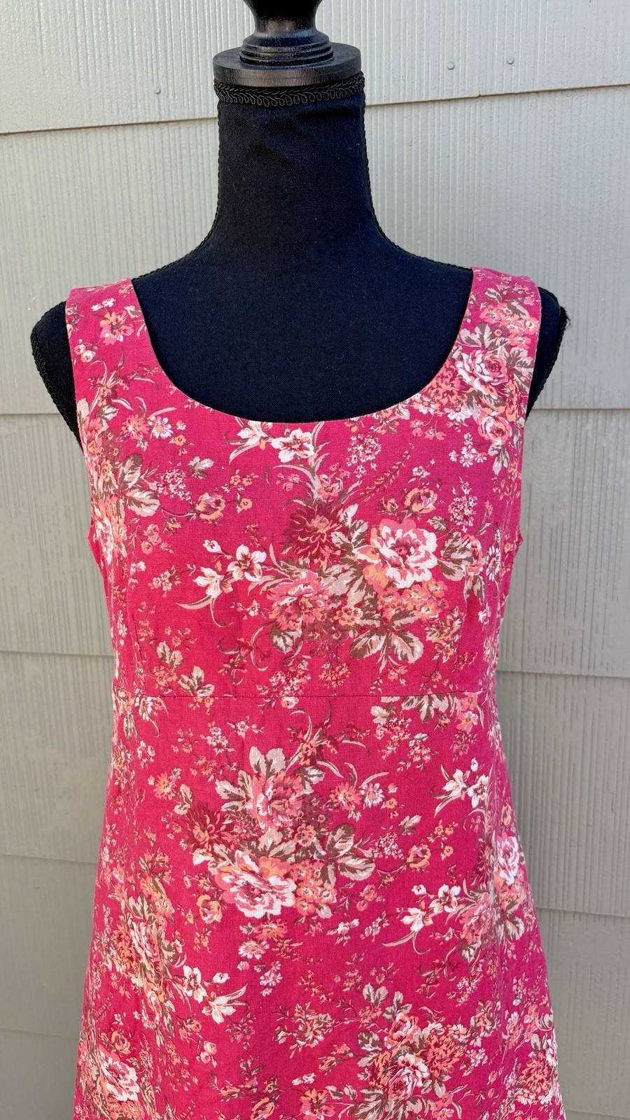 vtg Laura Ashley 80s 90s Cottage Boho Red Floral Linen Tank Shift Mini Dress