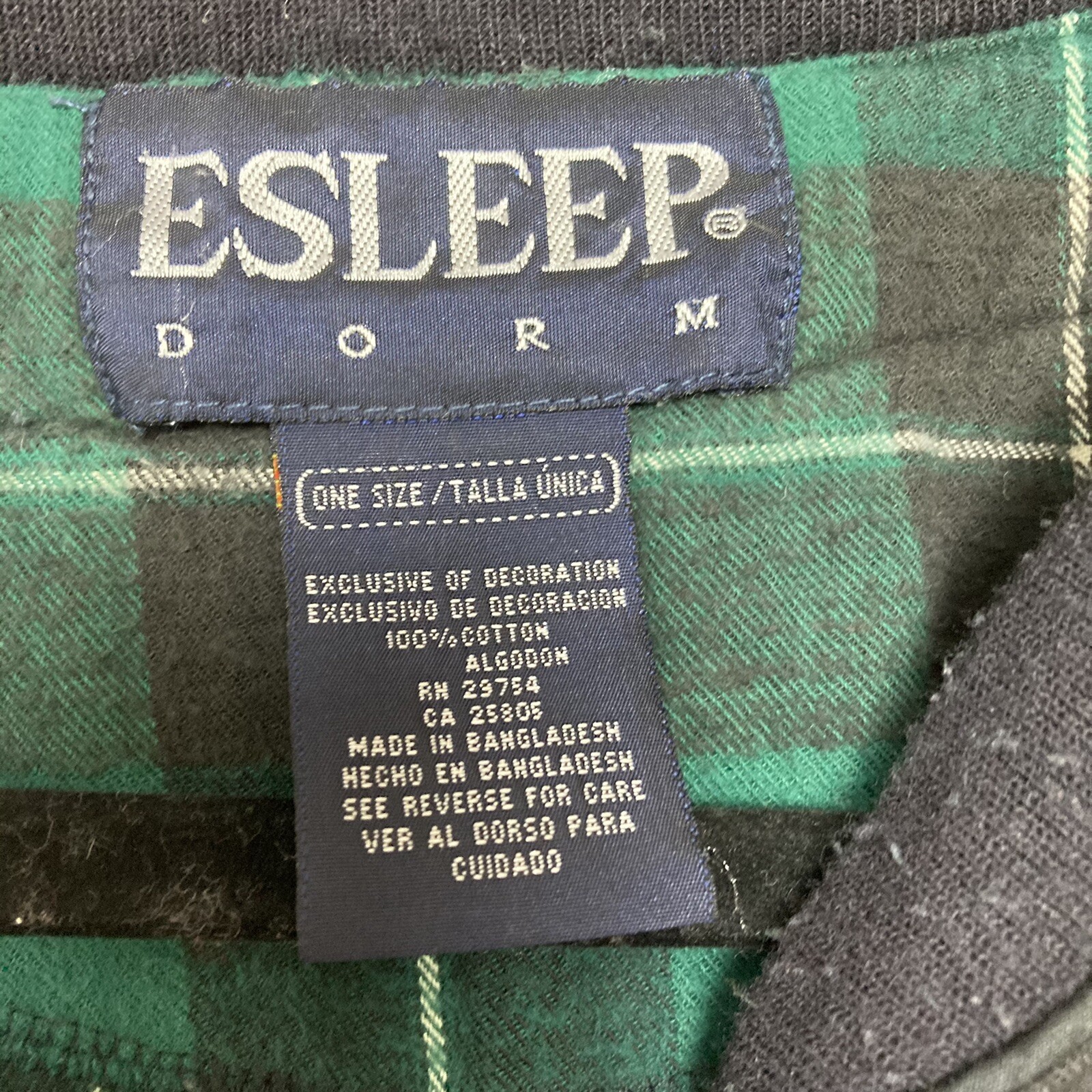 Vintage 90s Esleep Green Plaid Night Shirt Gown One Size Flannel Pjs Jammies 25”