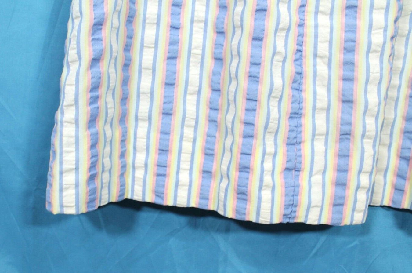 VTG SAYBURY MuuMuu SEERSUCKER Blue/Pink STRIPED Half Zip ROBE/HOUSE DRESS Sz S