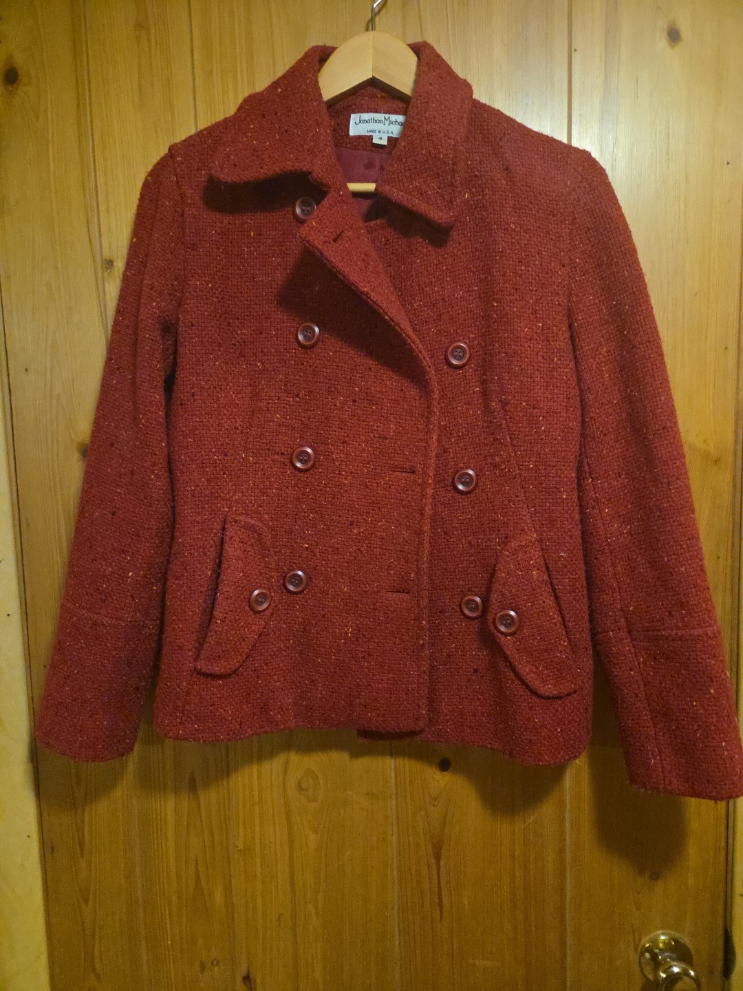 True Vintage Jonathan Michael 70s 80s Size 4 Blended Wool Button Red Coat 19×24