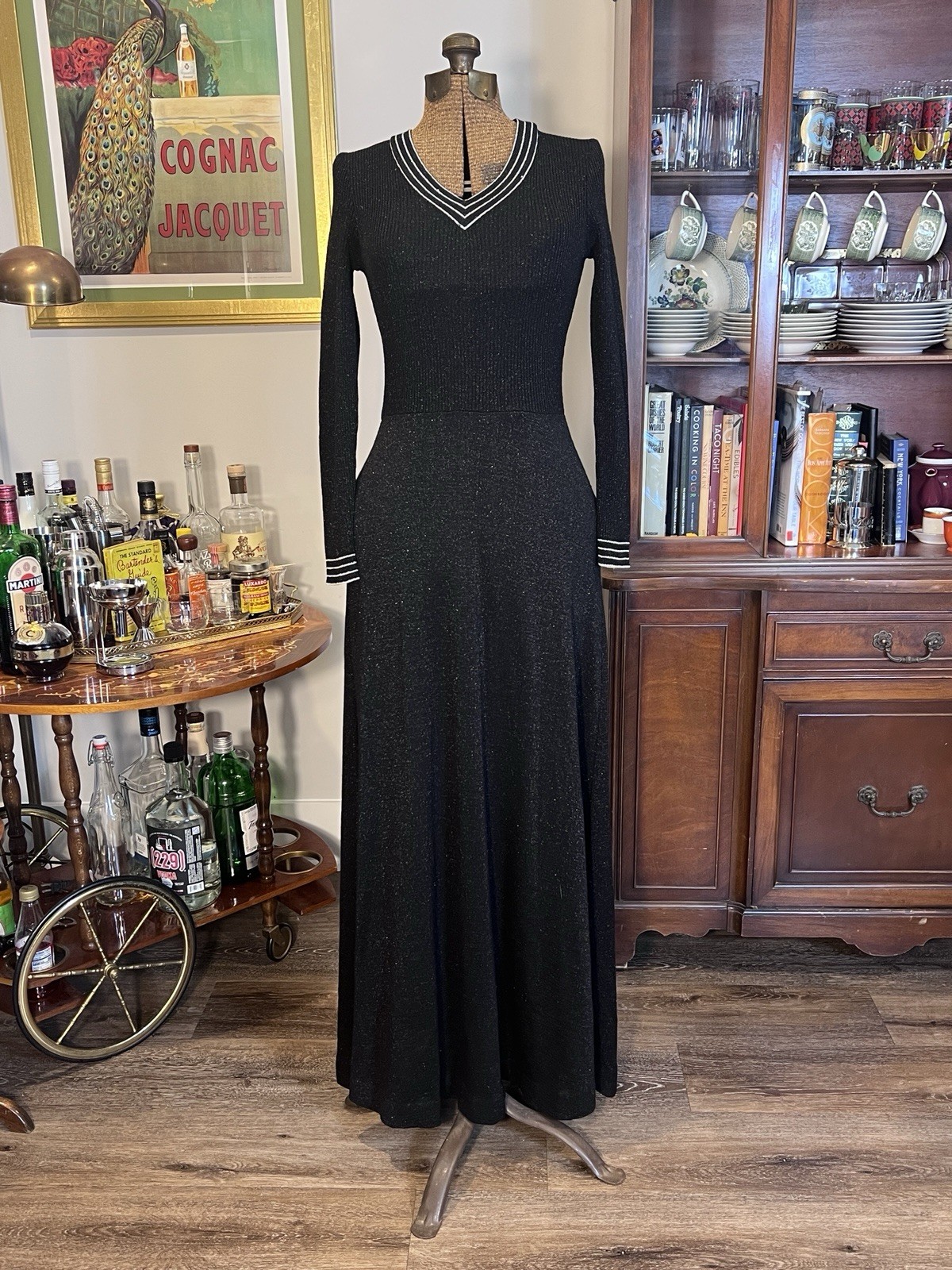 Vintage Cyn Les Black Long Sleeve Knit Dress