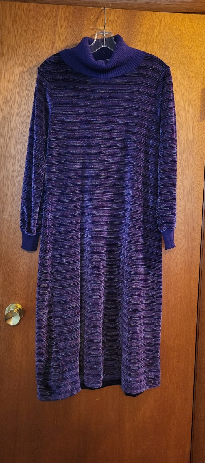 Vintage Carlyle Dress Midi Purple Striped Velour Long Sleeves Sz 14