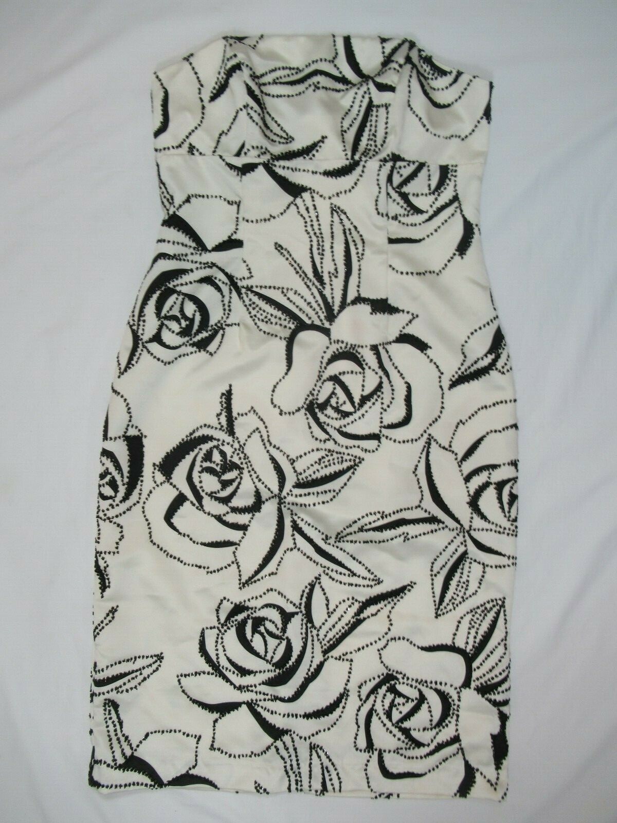 Vintage 90s Satin Beaded Roses Strapless Dress Women 6 Cocktail Mica