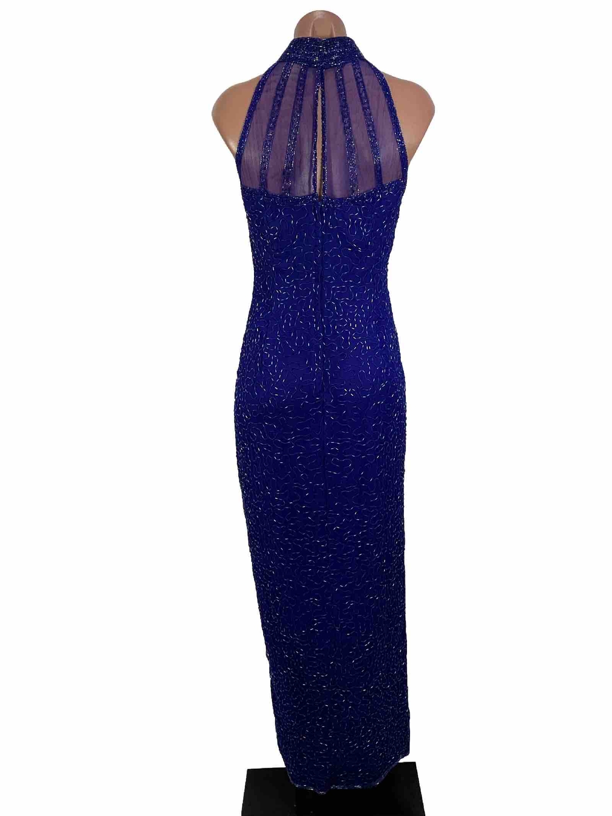 Vtg 90s y2k Papell Boutique Evening Dress 4 Silk Beaded Maxi Gown Fairy Prom