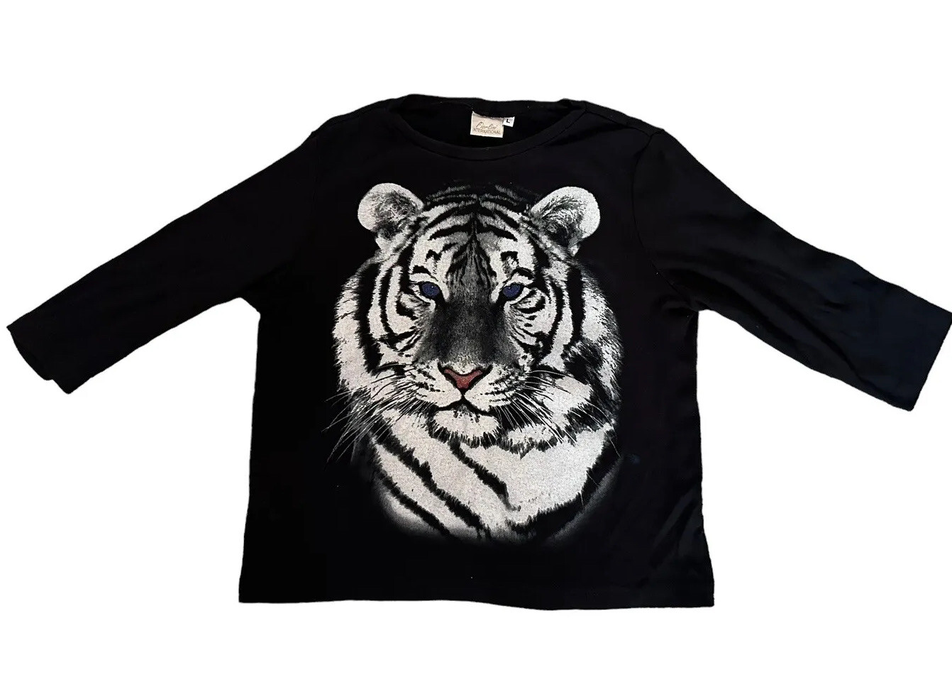 Vintage 90s Fiorlini International 3/4 white Tiger graphic Shirt Women’s medium