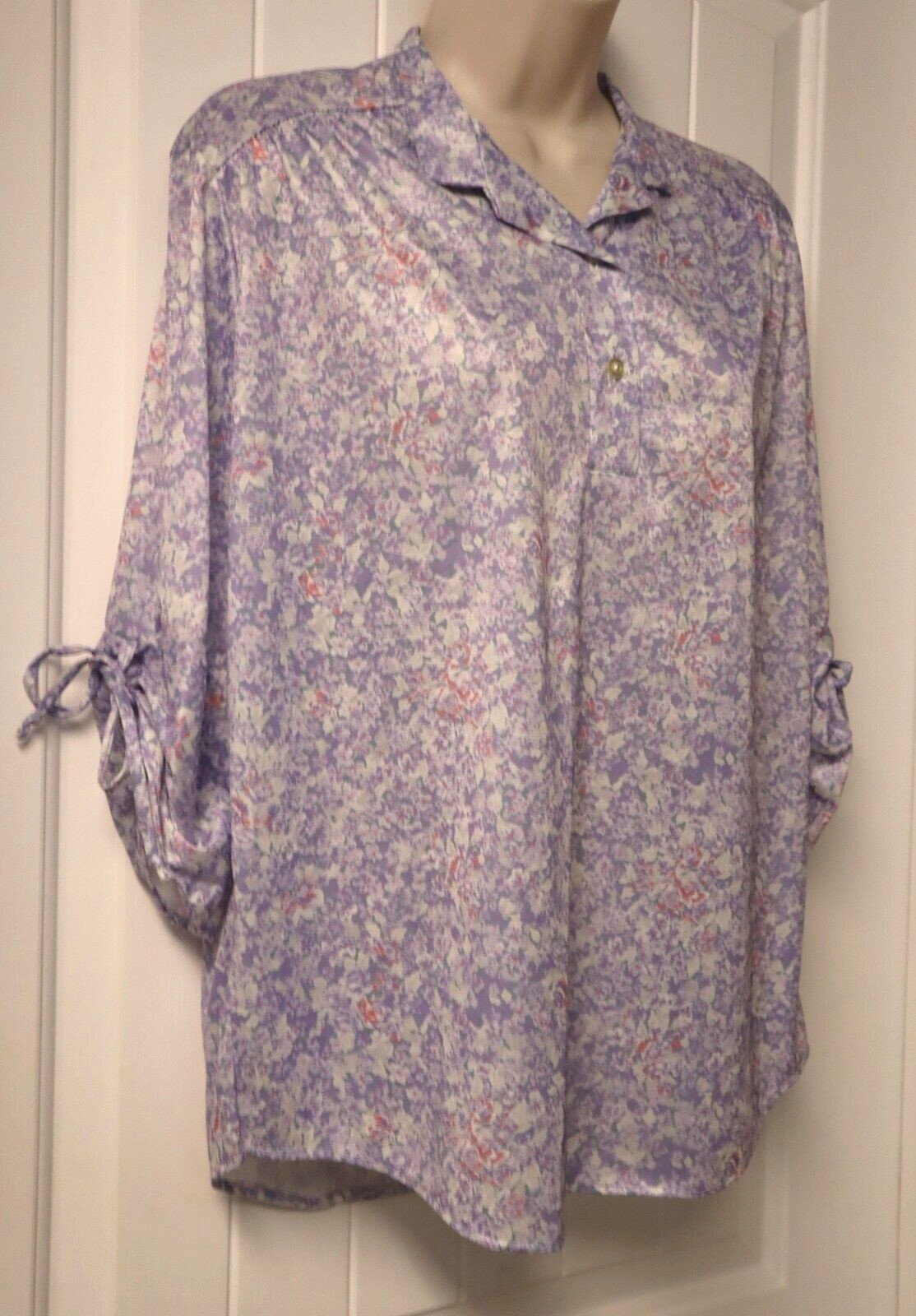 70s 80s half sleeve floral blouse with tie size M/L (check measurements)
