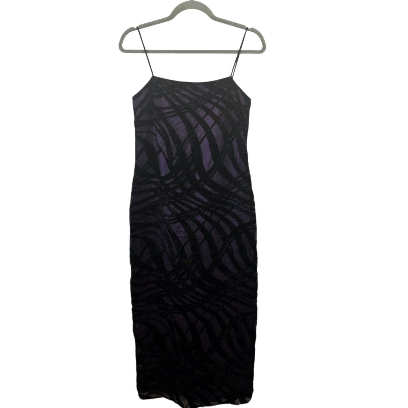 Vtg 90s Arianna Rachel Kaye Velvet Dress 6P Purple Black Flocked Mesh Whimsigoth