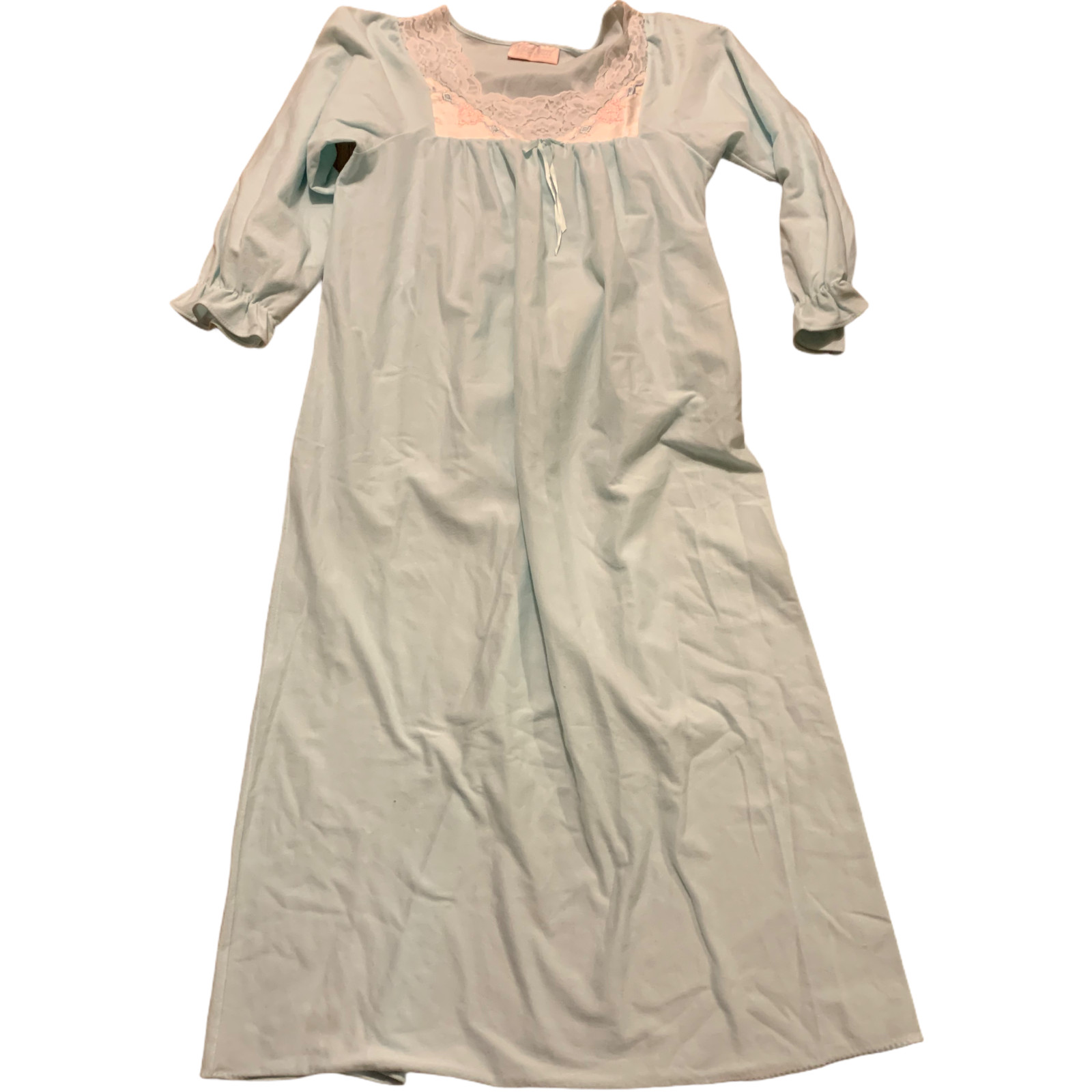 Vtg Vandemere Womens Long Nightgown M Blue Embroidered Flowers Medium Lace Bow