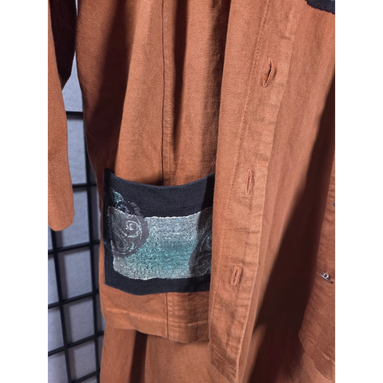 Vtg Blue Cactus Womens Small Rust Cotton 2pc Dress Vest Set Southwestern Boho