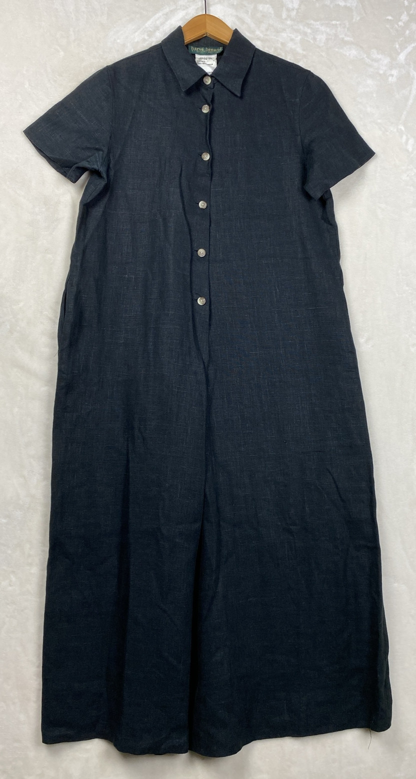 Vintage Harve Benard Maxi Dress Womens Medium Black 100% Linen Heavy Minimalist