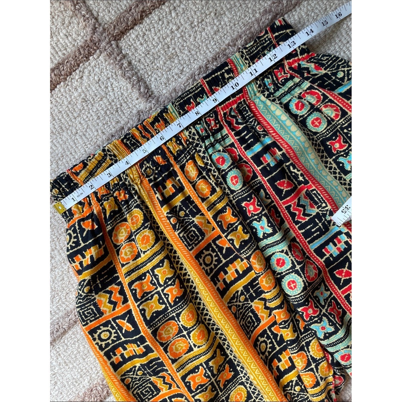 Vintage Passports Pier 1 Imports Harem Pants Boho Tribal Print Elastic Waist