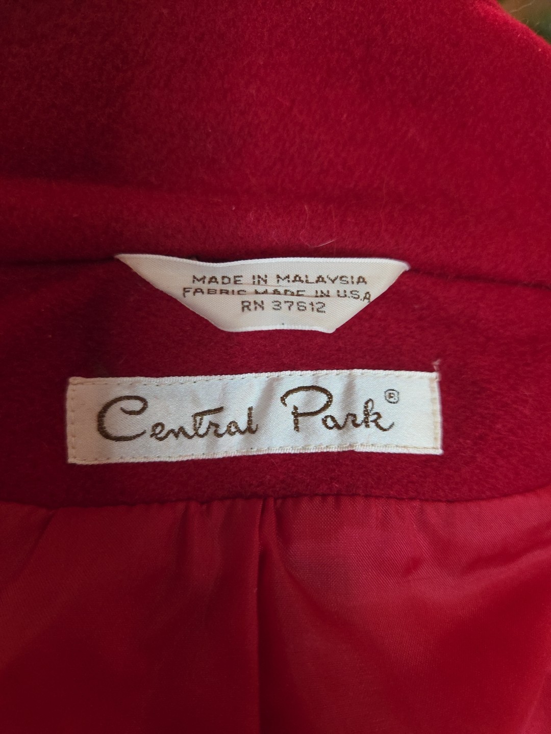 Vintage Central Park 100% Red Wool Anglo Fabrics SZ 14 Long Duster Jacket USA