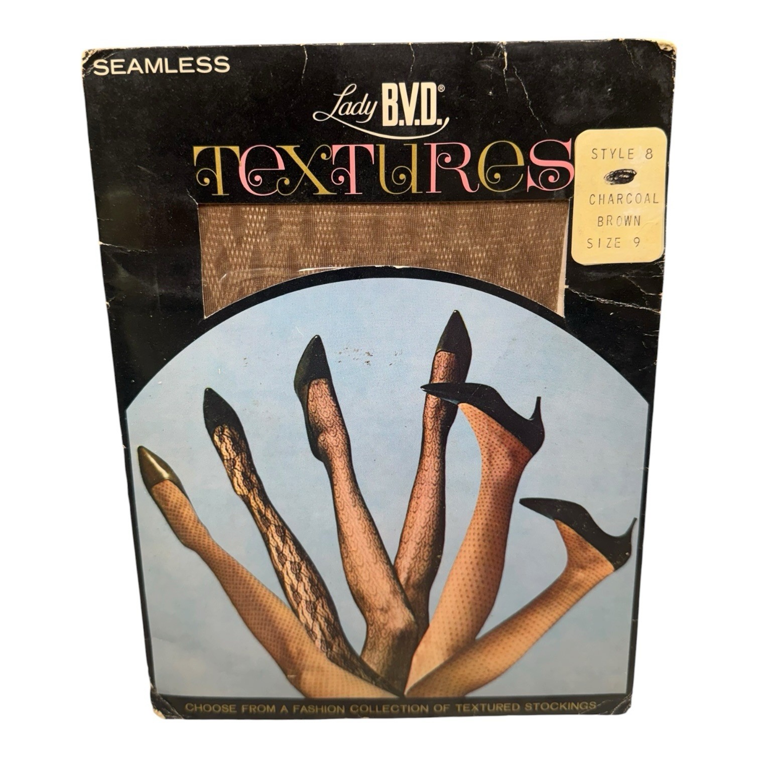 Vtg Lady BVD Seamless Textures Stockings 100% Nylon Style 8 Charcoal Brown 9