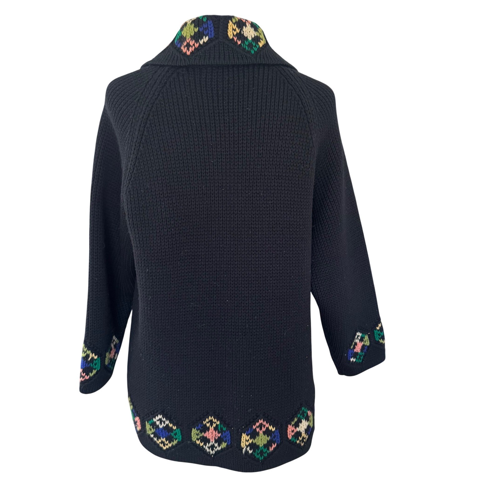 Vintage Dorce for Le Roy Knitwear Black 100% Wool Embroidered Cardigan Sweater M