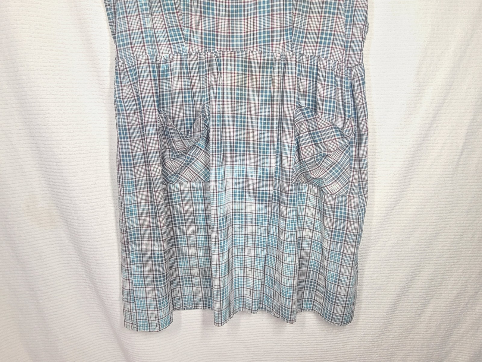 Vtg 50s Country Cotton Plaid Dress Plus Size 1x 2x Metal Zip Amazing Wear Retro