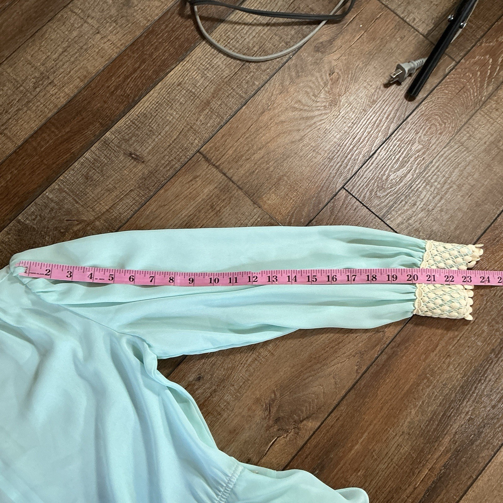 VTG Leslie Fay Petites Sz 14P Dress Mint Green Crochet Fringe Collar Peplum #41F