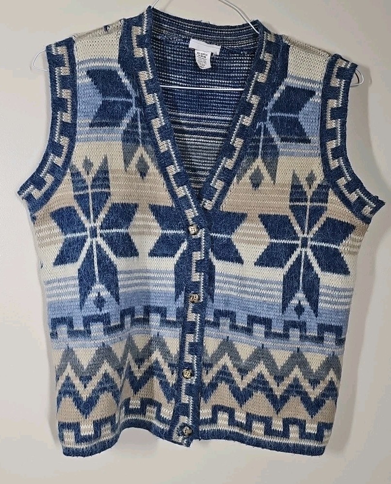 Vintage Denim Republic Vest Acrylic Geometric Design Size Small made In USA