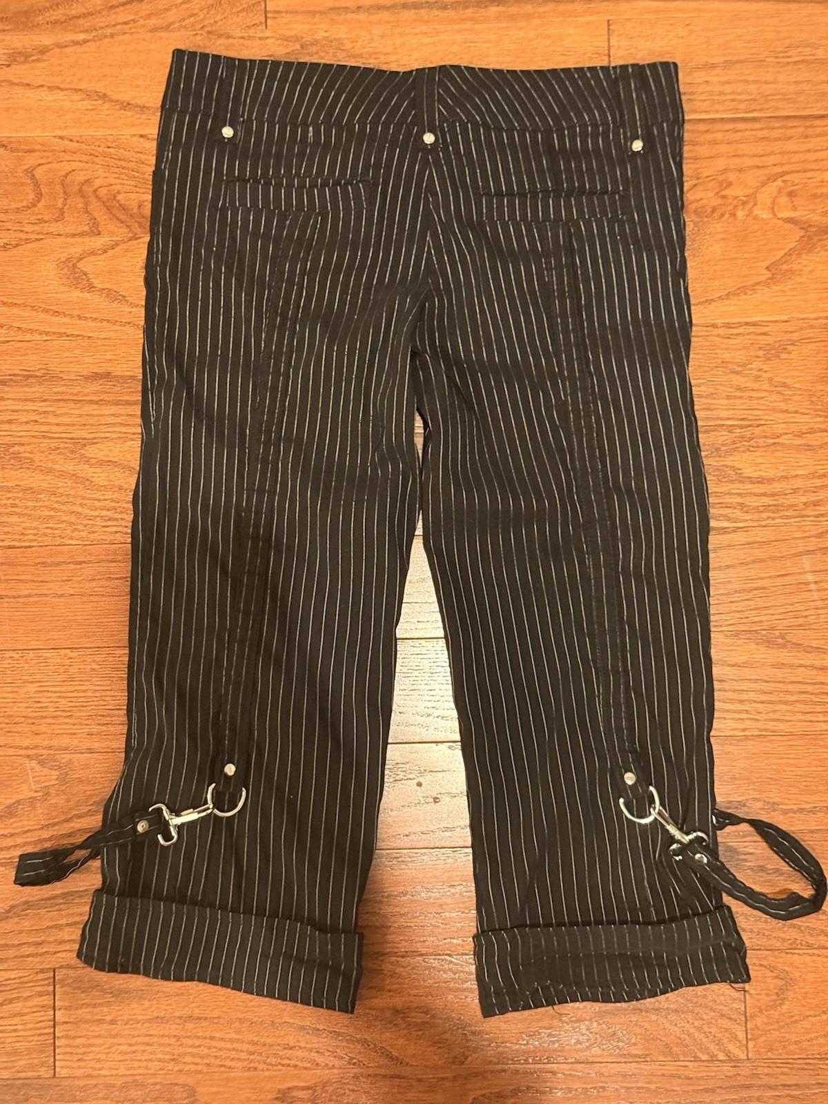 Women’s 2000’s Lip Service Size L Black And Silver Pinstripe Bondage Capri Pants