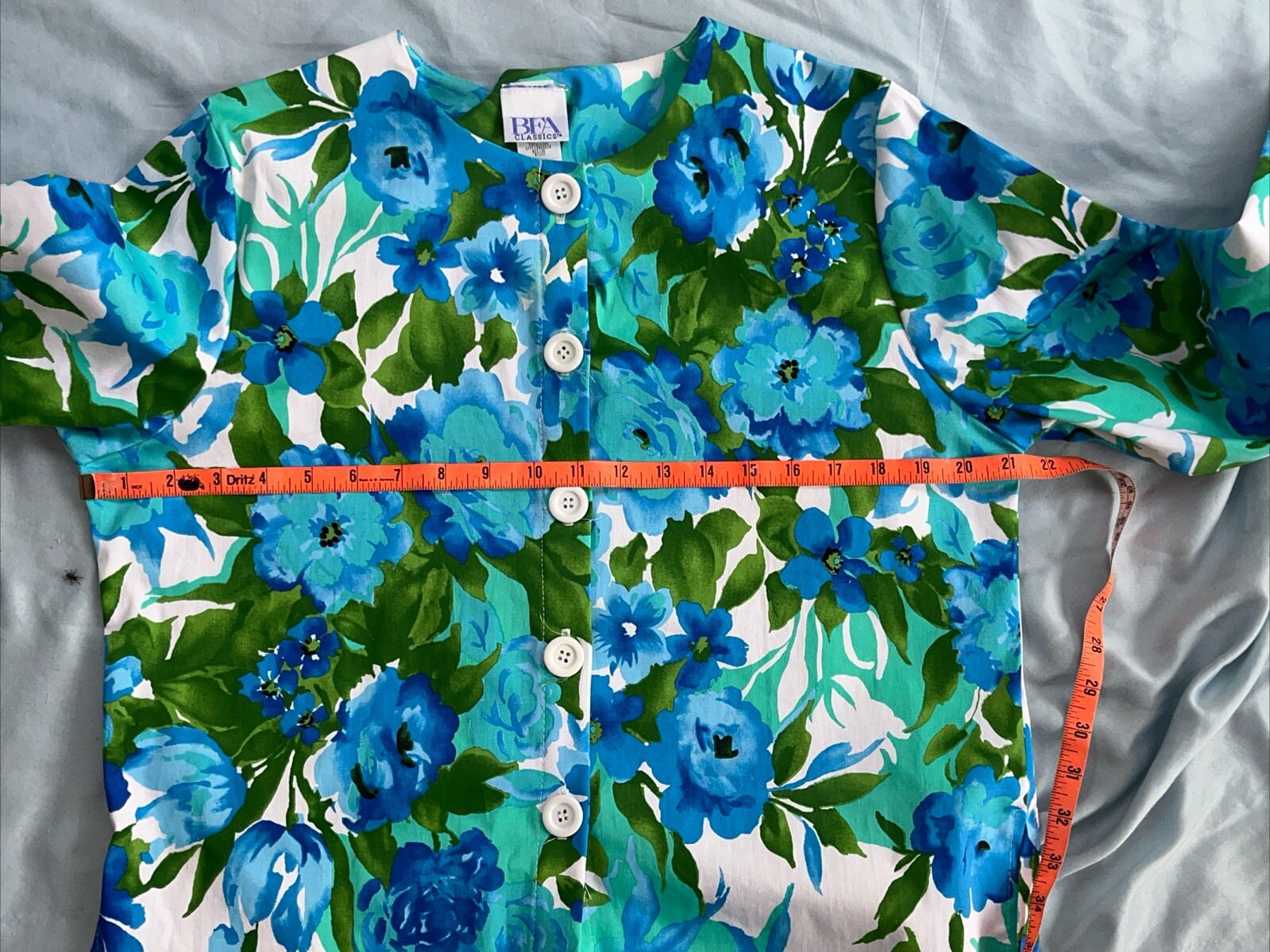 Vintage BFA Classics Blue Green White Floral Long Sleeve Button Up Shirt Jacket