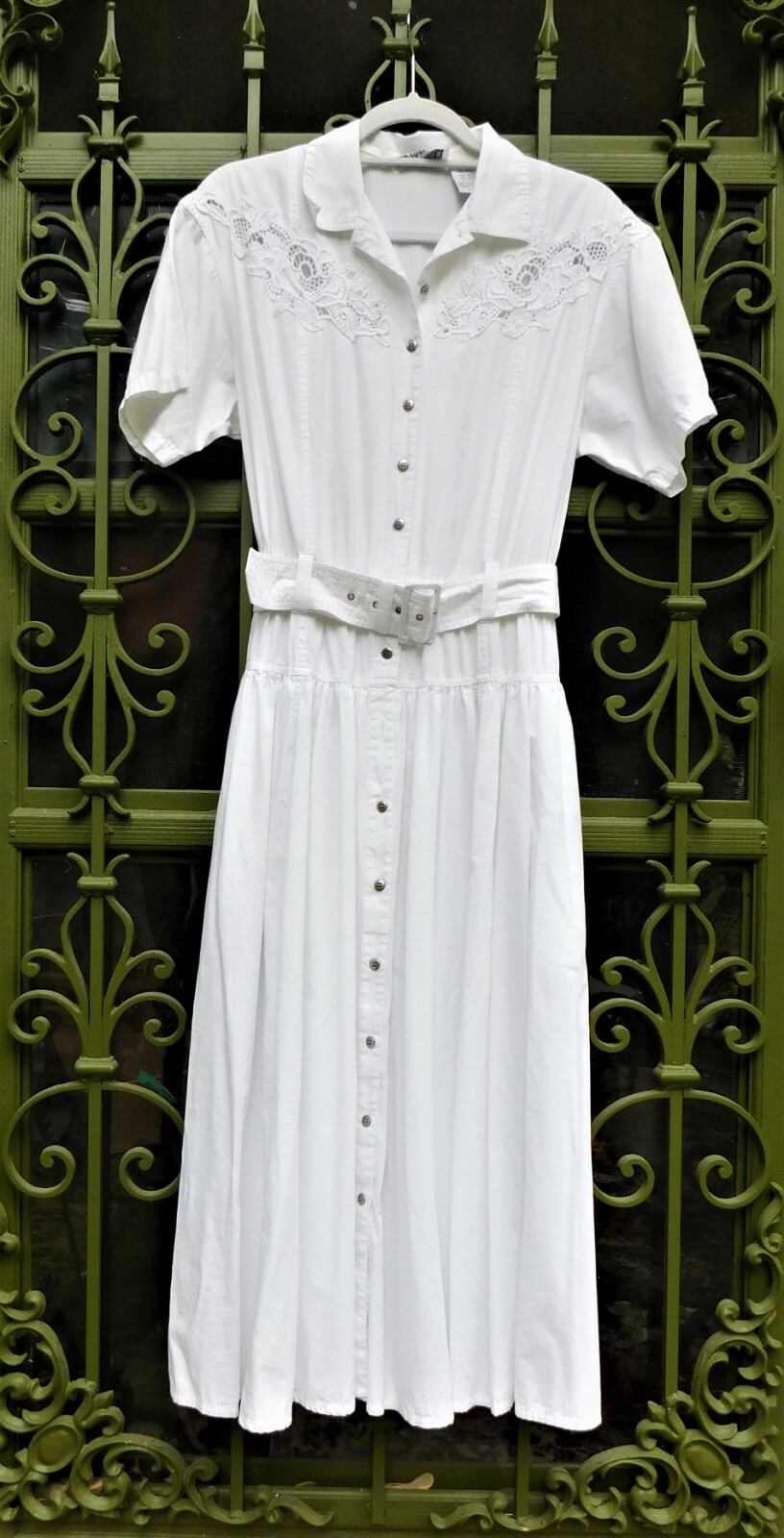Vintage 80’s / 90’s Together Lace Front White Dress Cotton / Rayon SZ 8