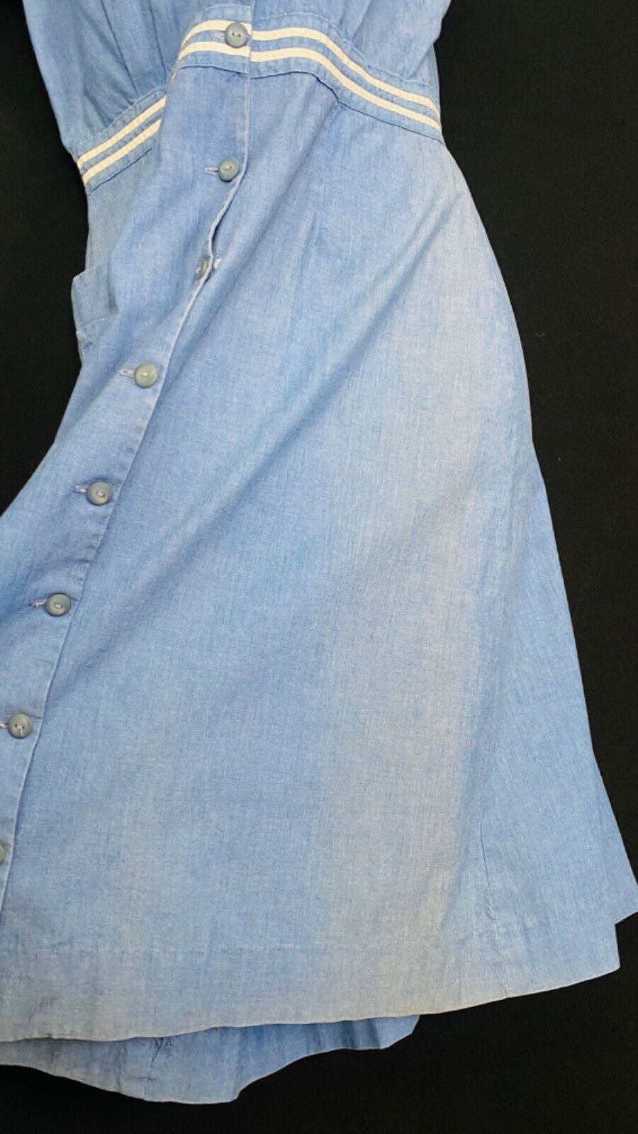 Vintage 1950s blue nautical dress, shirt cotton pin-up embroidered sailor M