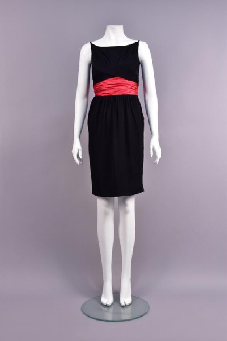 Ceil Chapman VTG 1950s Silk Cocktail Dress with Pink Red Sash Cummerbund XS 0