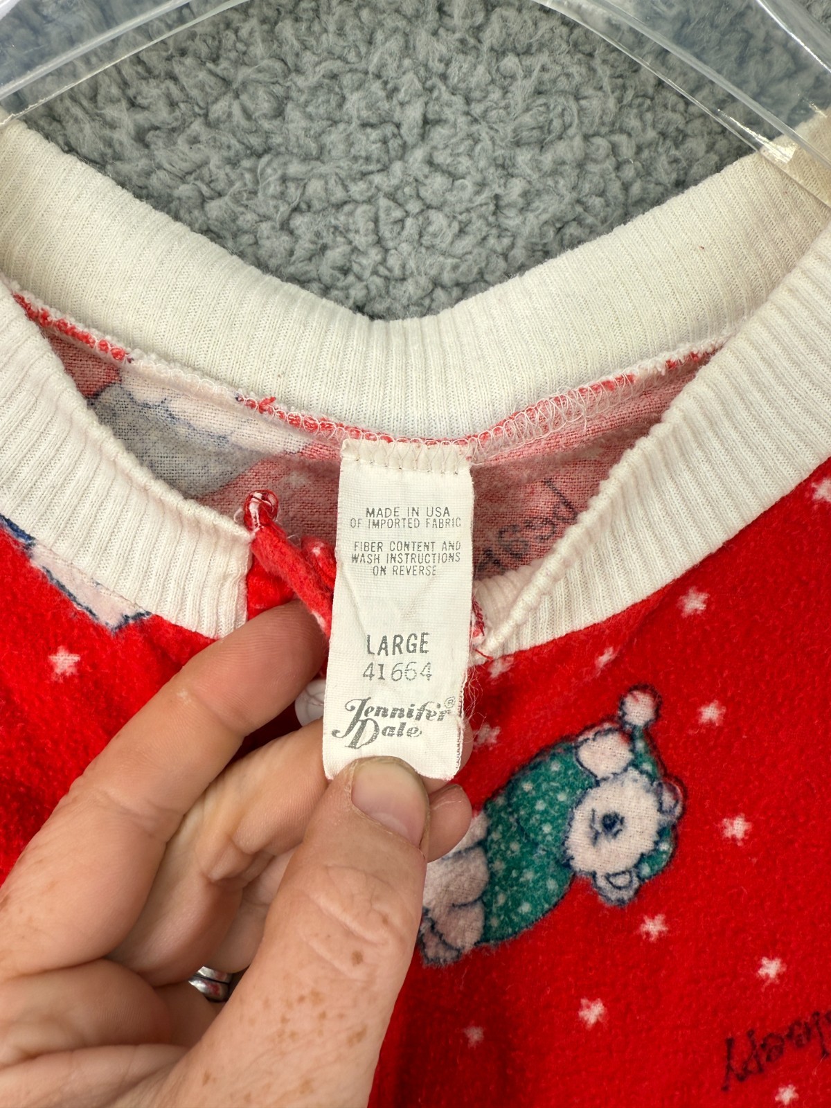 Vtg 80s Flannel Nightgown Granny Cottage Red Bear Union L USA Jennifer Dale