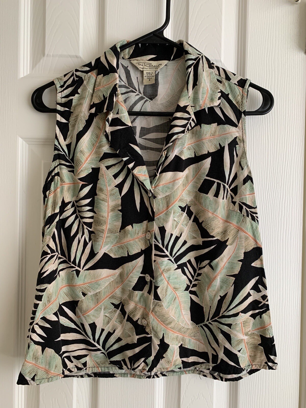 Tori Richard Vintage Sleeveless Hawaiian Tropical Shirt Blouse size 4 VTG