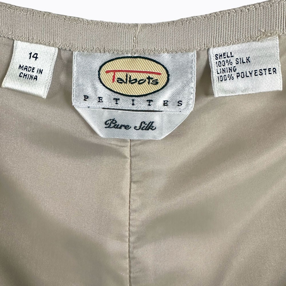 Vintage Talbots Pure Silk Champagne Pants 14P Side Zip Y2K 90s Luxury Old Money