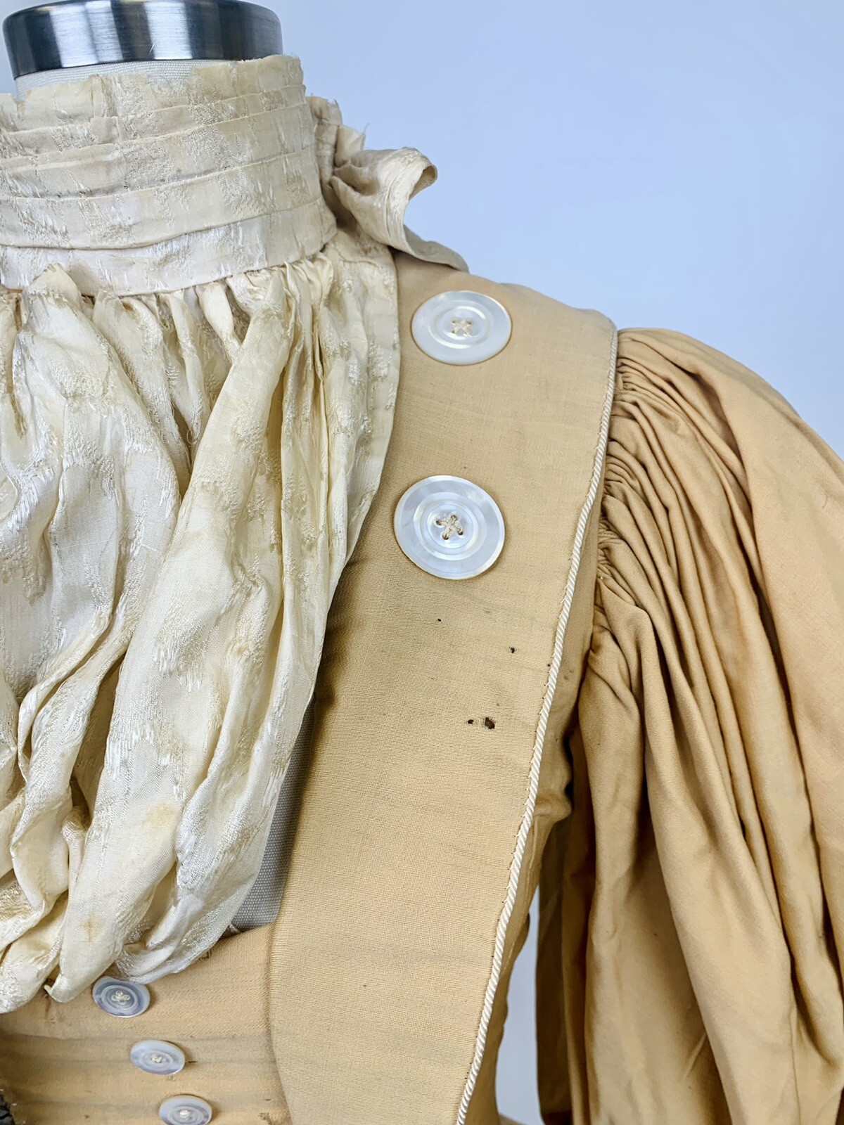 Antique Victorian 1890s Bodice & Skirt Set Tan Silk Leg of Mutton Sleeve AS IS