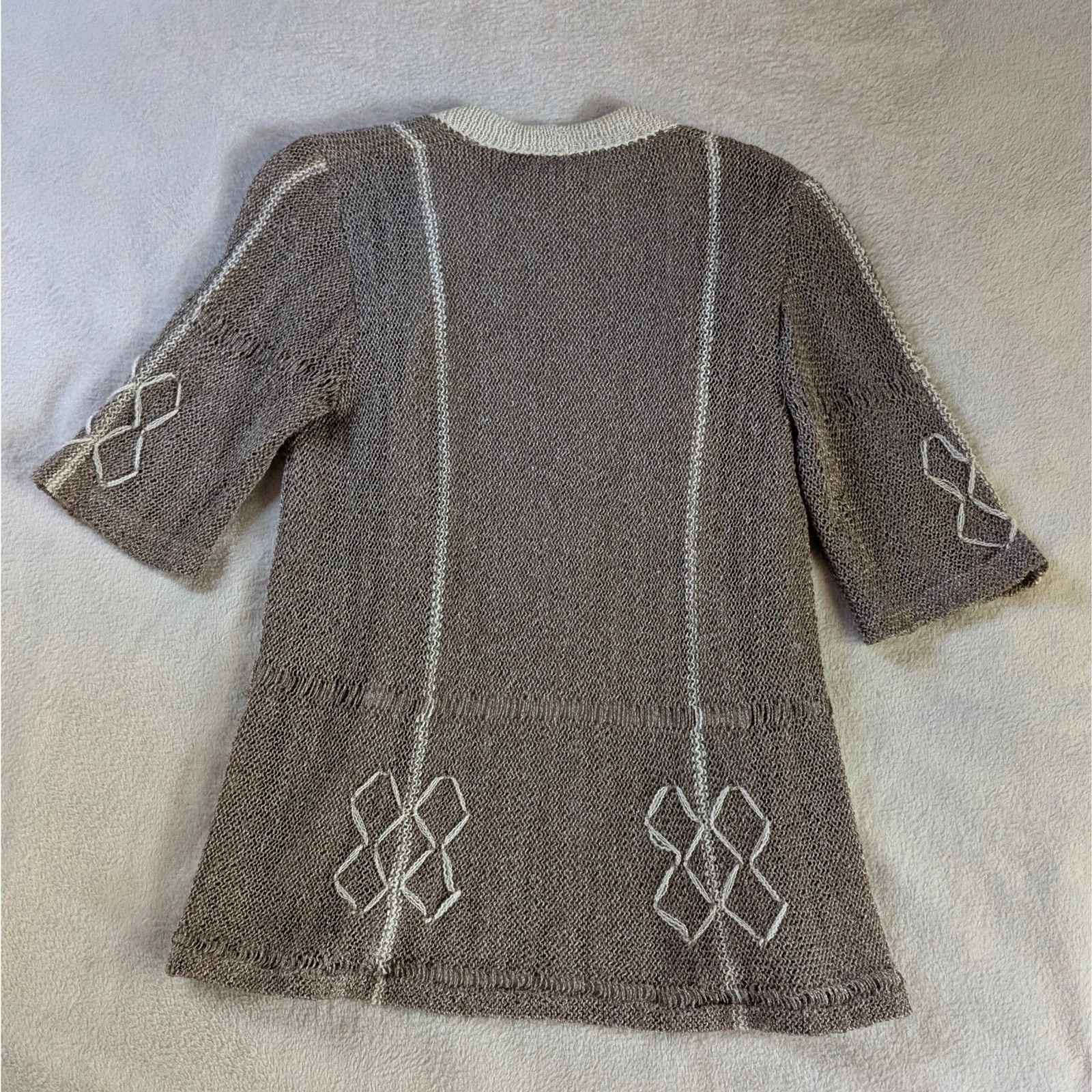 Vintage Mary Farrin Crochet Knit Cardigan Women’s Small Light Brown Cream 70s