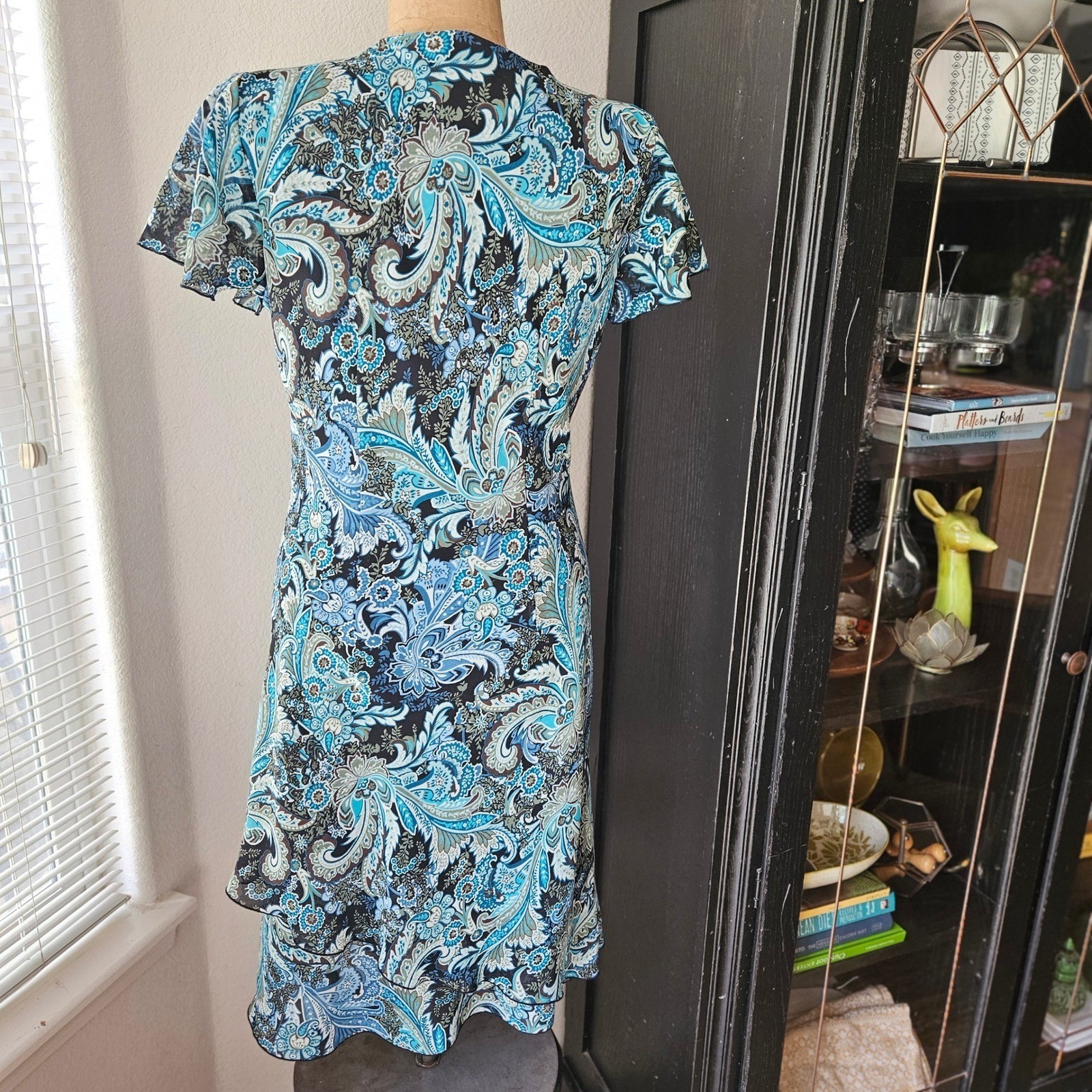 Vintage LA Los Angeles Gal Paisley Midi Dress Blue Boho Cottagecore Sz 8