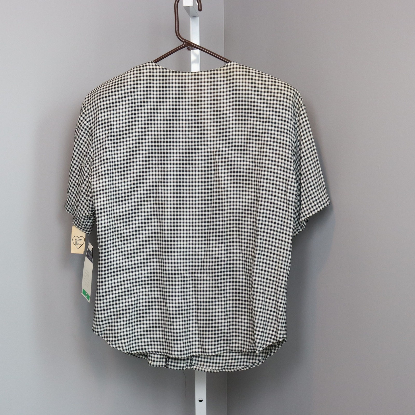 NWT Vintage Norton McNaughton Petites Gingham Blouse Size 10P Black White Check