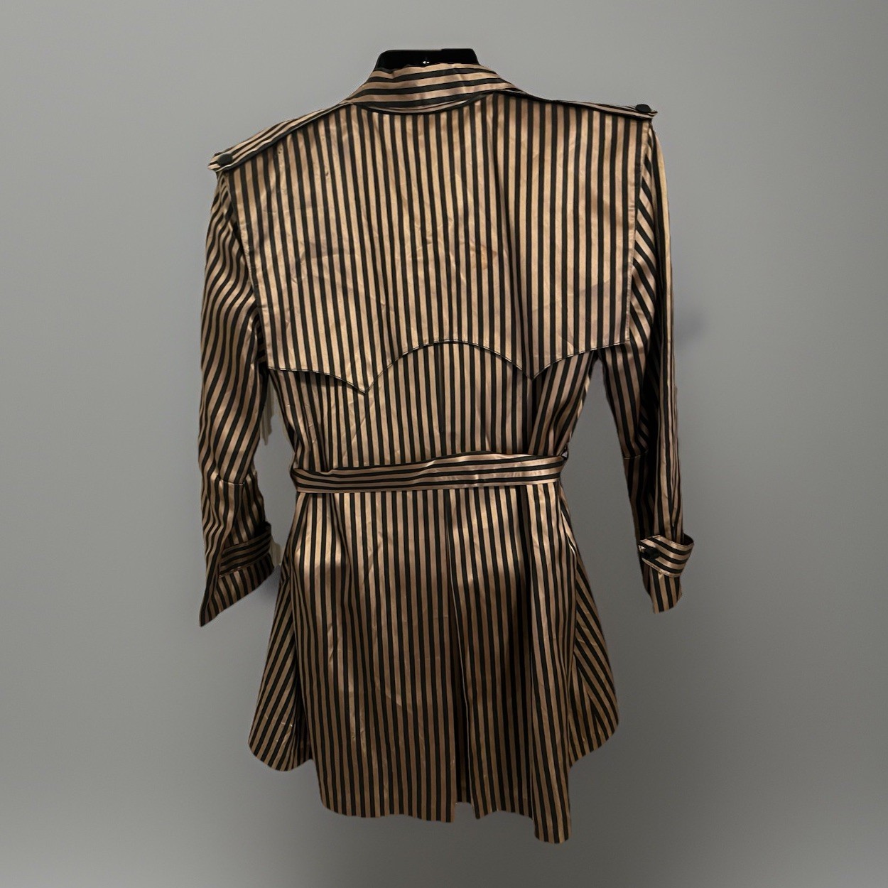 VTG 90s Cache Blazer Jacket Black Gold Striped Belted Satin Finish Mod Disco S/M
