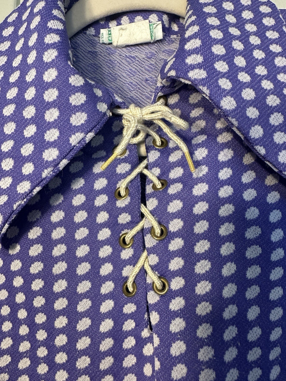 Vintage Jr Bazaar Sears Roebuck & Co Union Made Purple Polka Dot Blouse Shirt
