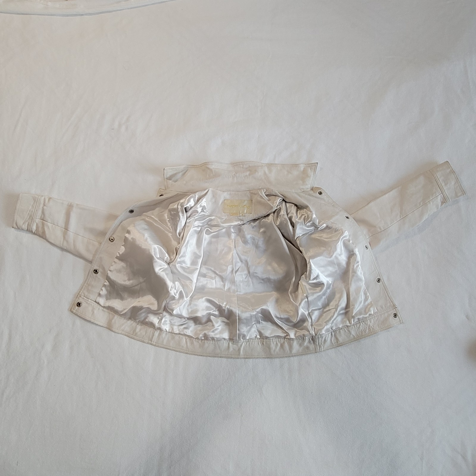 Vintage 90s Margaret Godfrey Leather Jacket Short Off-White Women S Quiet Luxury