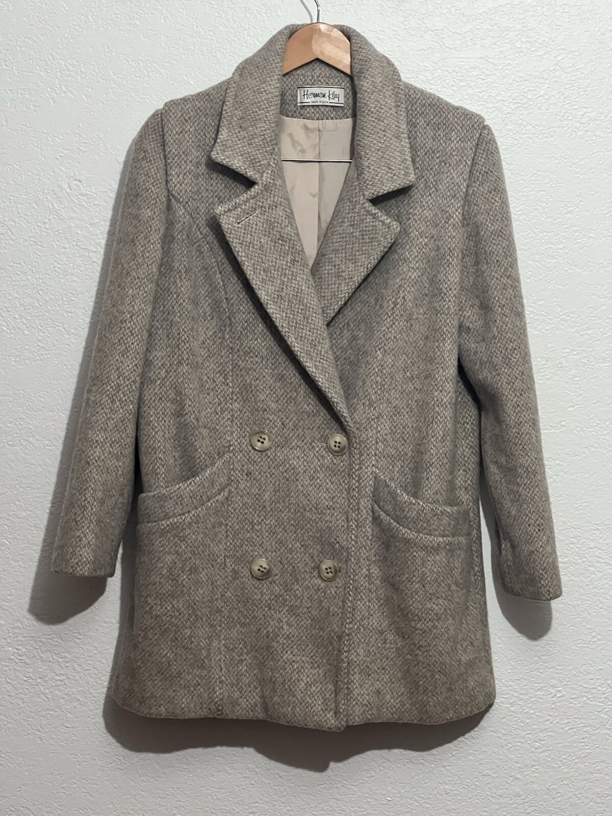 Vintage Herman Kay Medium Wool Double Breasted Classic Women’s Camel Peacoat