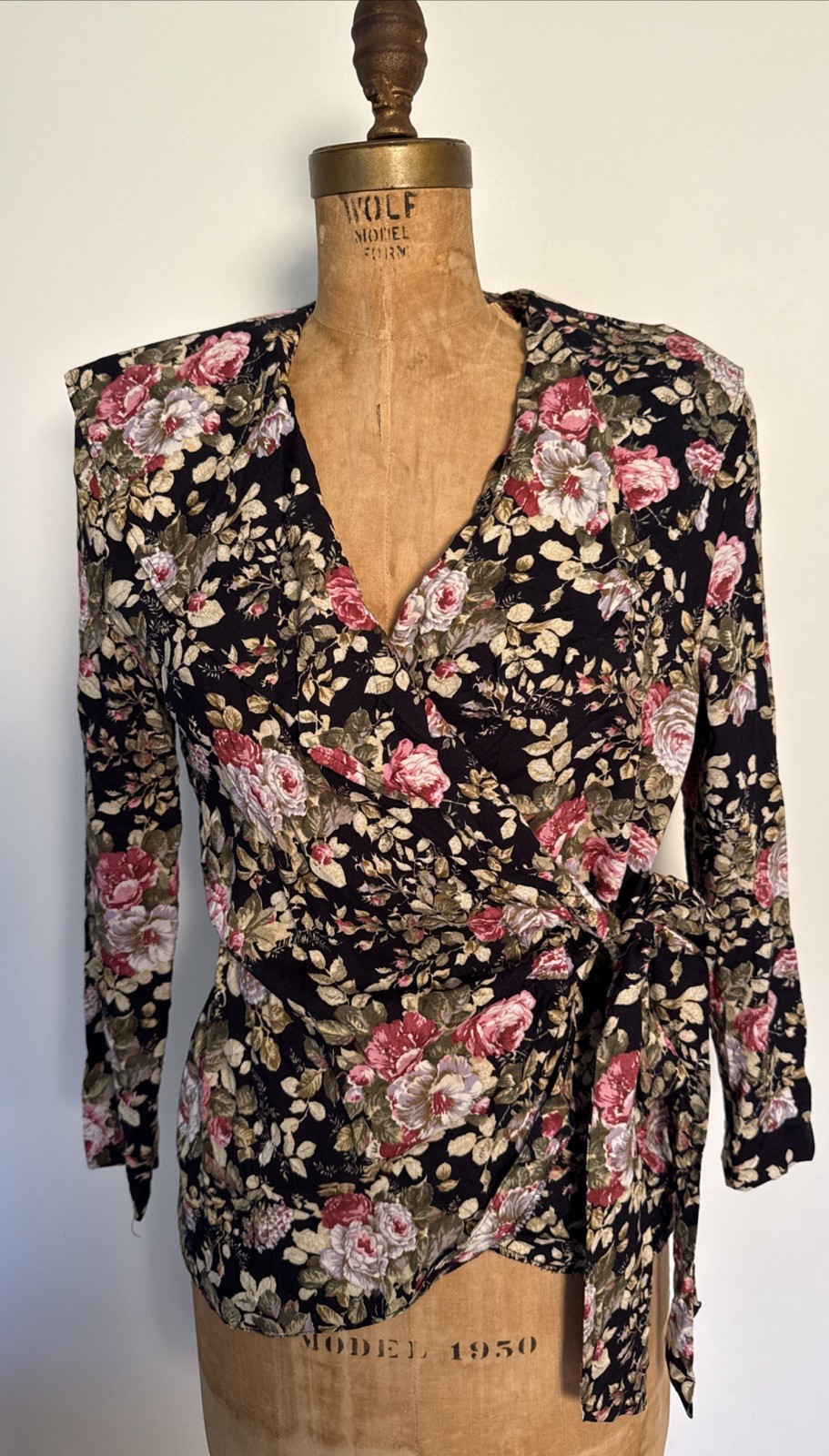 Vintage 80’s Floral Wrap Drapey Blouse Cottage Romantic Boho Classical Soft S/M