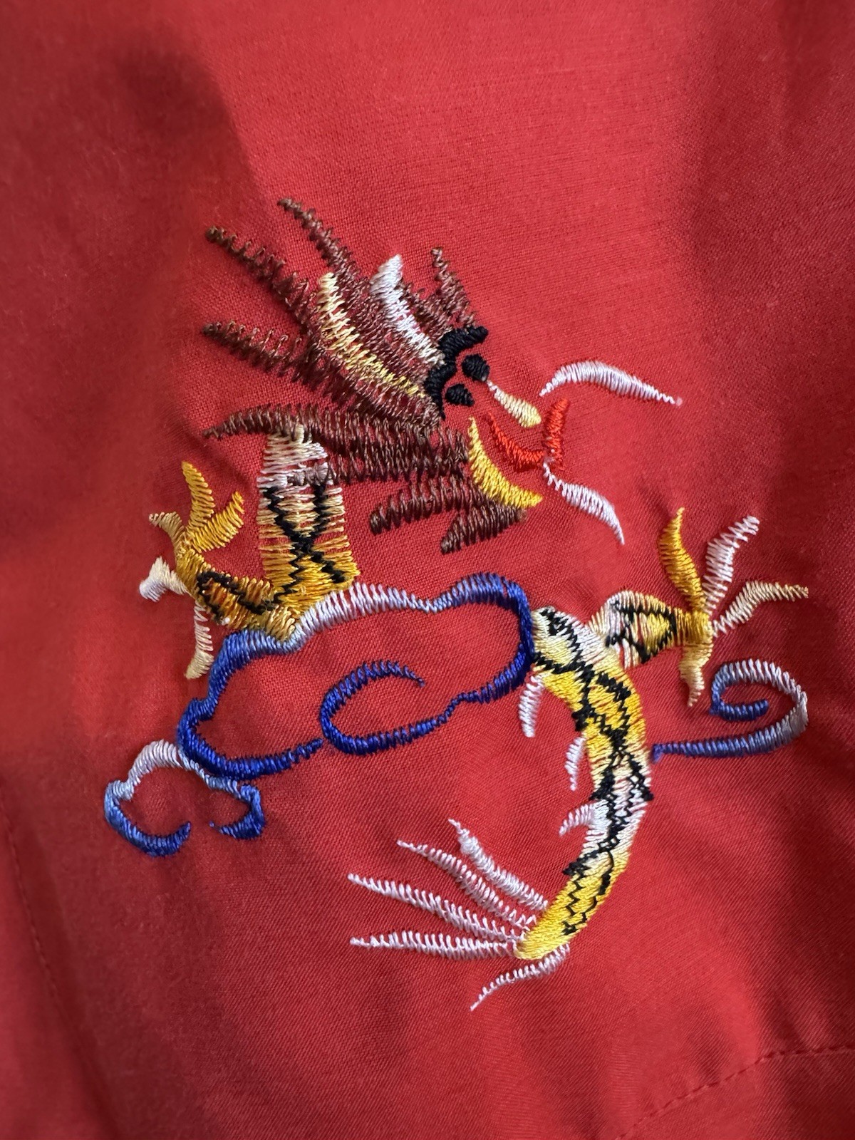 Daffodil Vintage Chinese Dragon Robe Embroidered Kimono Red Cotton Blend OS