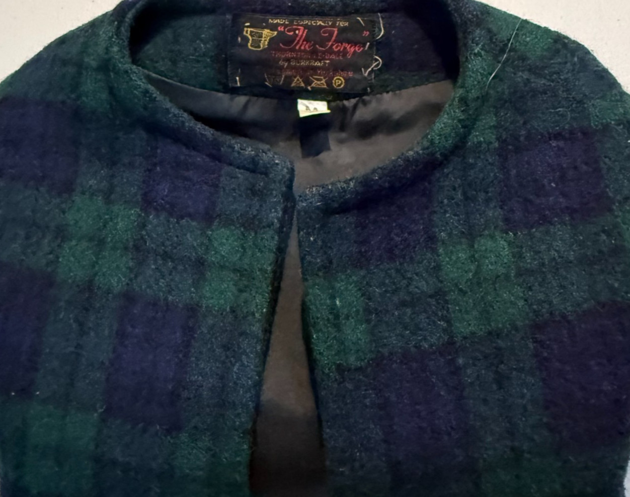 Vtg The Forge Burkraft Wool Vest Green Navy Plaid Tartan Open Front Women’s M
