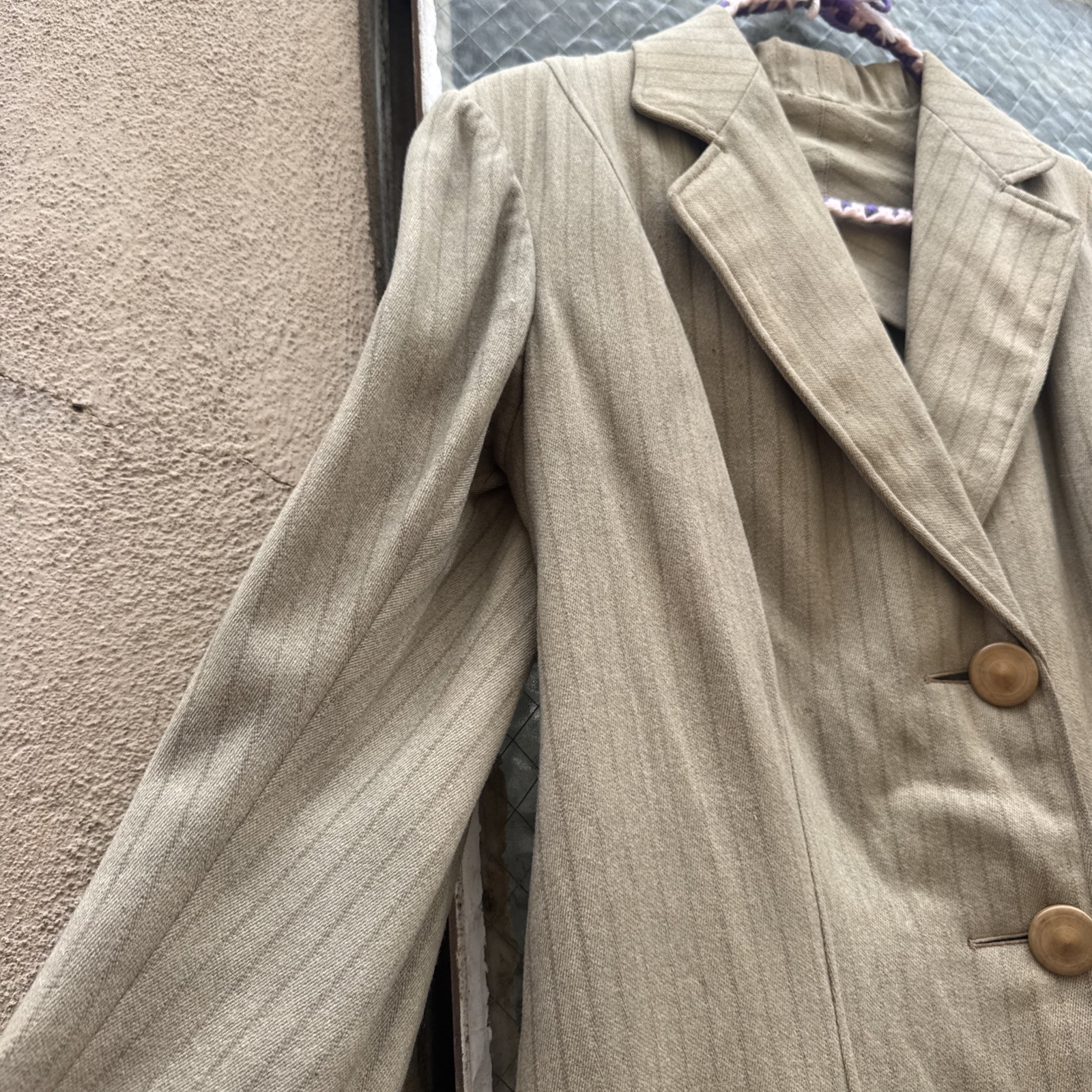 Antique Edwardian Pin Stripe Cream Coat Celluloid Buttons Darting Dress Jacket