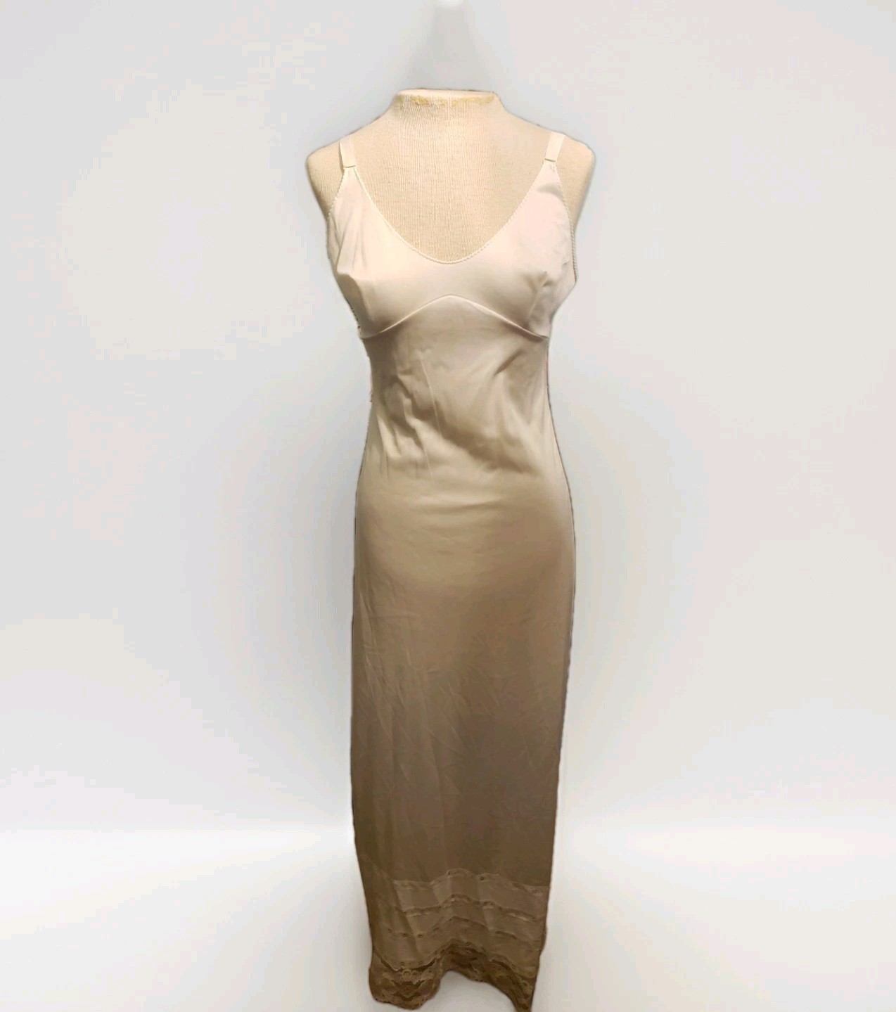 Vintage Sears The Doesn’t Slip 34 Nylon ivory Slip Dress Formal Length 55″