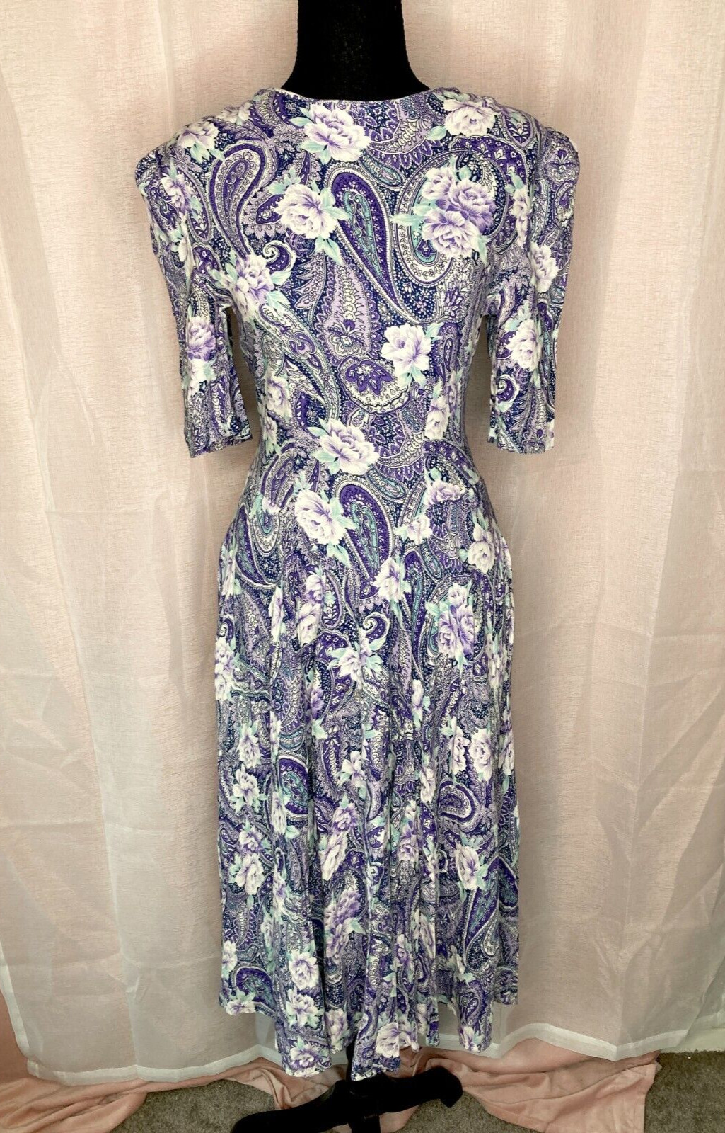 vintage Betsy’s Things 80s 90s purple & blue floral paisley midi dress
