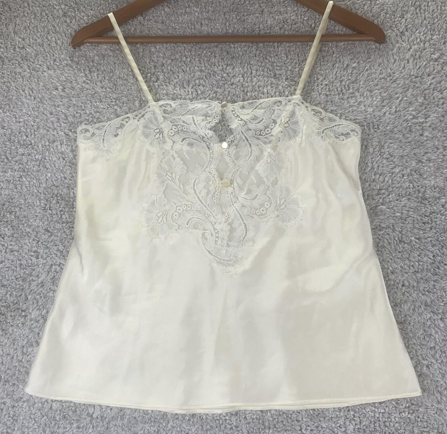 Vintage Eve Stillman Bridal White Satin Cami White Lace Button Fairy Romantic