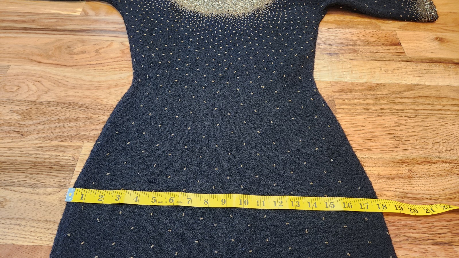 Vintage Gene Shelly’s Black Gold Beaded Knit Wiggle Dress Sz 16 1950s 1960s