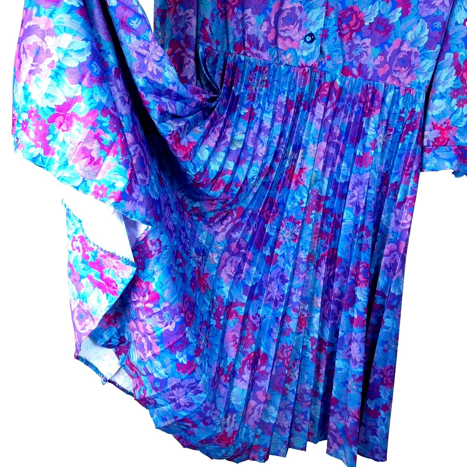 Vtg 70s Whirlaway Floral Pleated Secretary Dress Size 12 Blue Purple Secretary